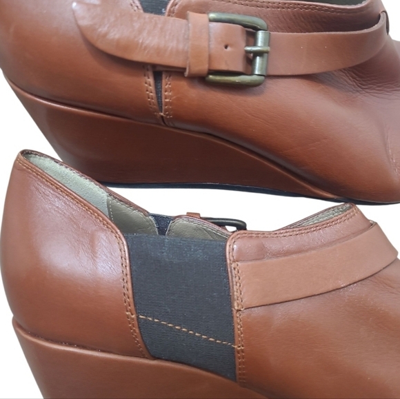 ANYI LU Peeptoe Wedge Booties Size 40 EU/ 9.5 US Brown Leather Made In Italy - Picture 10 of 12